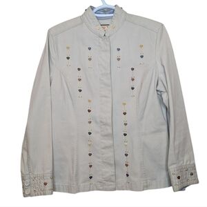 Vintage Jamaica Bay Heart Button Khaki Beige Button Down Jacket Top Women's PM